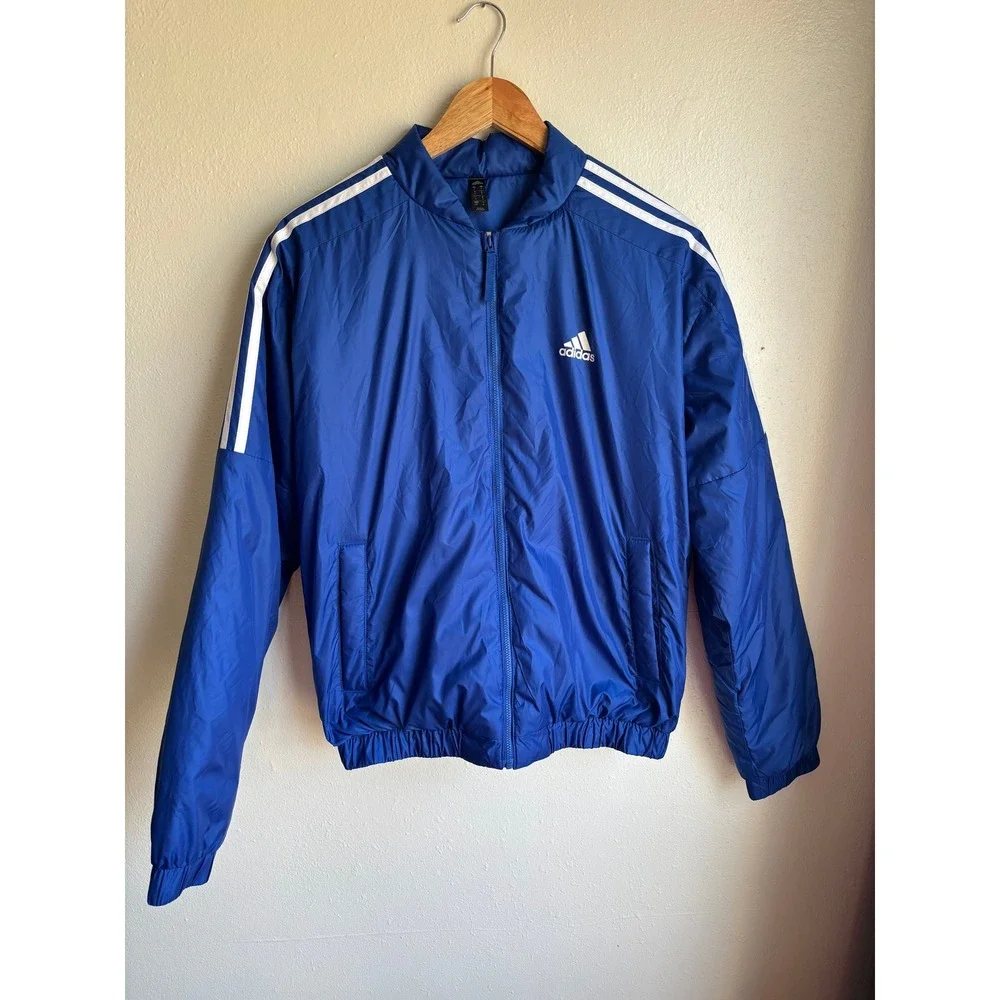 Adidas‎ Mens Blue 3-Stripes Full Zip Padded Windbreaker Jacket Size Small